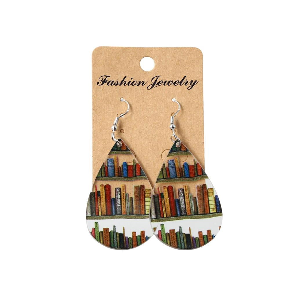 NEWEI Acrylic Book Stack Earrings - Retro Vintage Dangle Jewelry For Book Lovers & Teachers