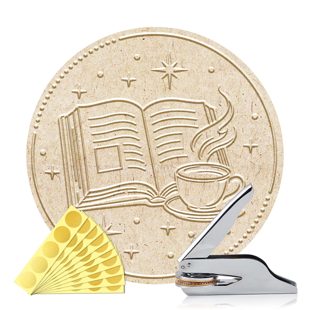 Book Embosser Personalized Books and Coffee Pattern Book Stamp Durable Library Stamp with Handle Set DIY