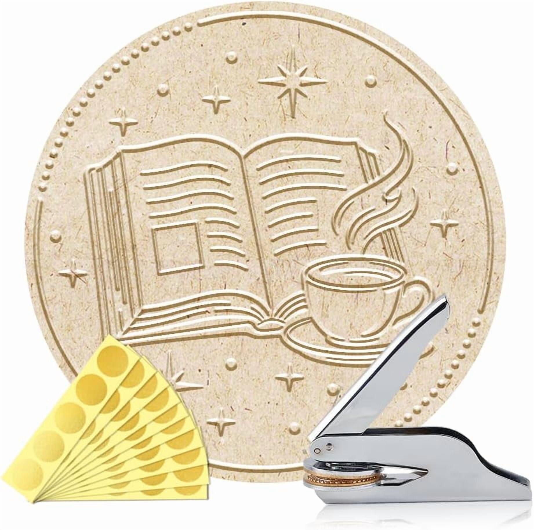 Book Embosser Personalized Books and Coffee Pattern Book Stamp Durable Library Stamp with Handle Set