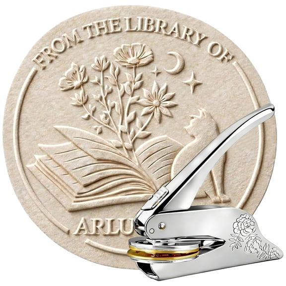 Book Embosser Personalized & Custom Wedding Stamp | 50+ Designs (Book/Cat/Floral/Monogram) for Library, Book Lovers Gift, Invitations, Envelopes | with Brass Clip & Metal Mold