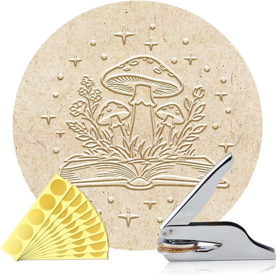Book Embosser Personalized Mushrooms and Books Pattern Book Stamp Durable Library Stamp with Handle Set