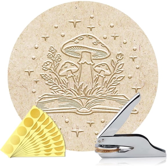 Book Embosser Personalized Mushrooms and Books Pattern Book Stamp Durable Library Stamp with Handle Set