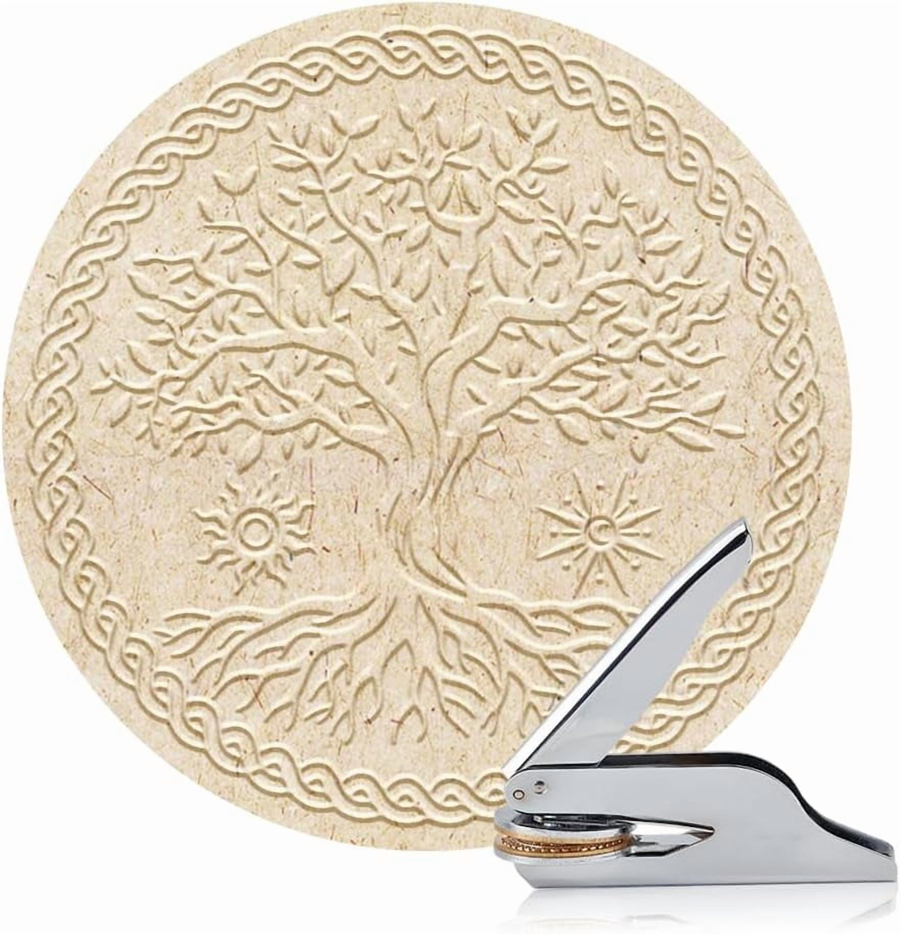 Book Embosser Personalized Tree of Life Pattern Book Stamp Durable Library Stamp with Handle Set for Books Library Envelopes Documents Invitation Gold