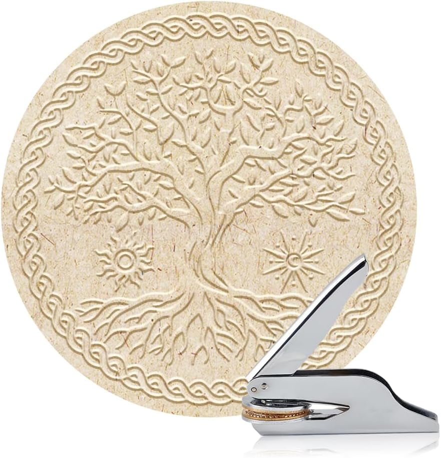 Book Embosser Personalized Tree of Life Pattern Book Stamp Durable Library Stamp with Handle Set for Books Library Envelopes Documents Invitation