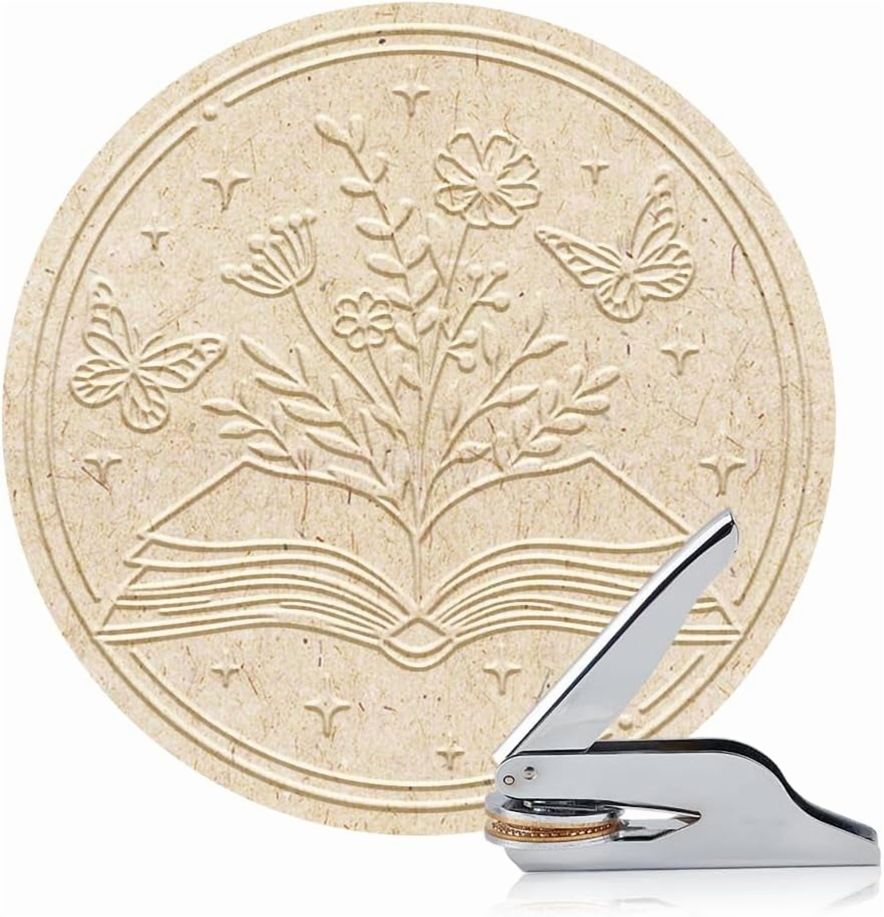Book Embosser Personalized Wildflower Book Pattern Book Stamp Durable Library Stamp with Handle Set for Books Library Envelopes Documents Invitation