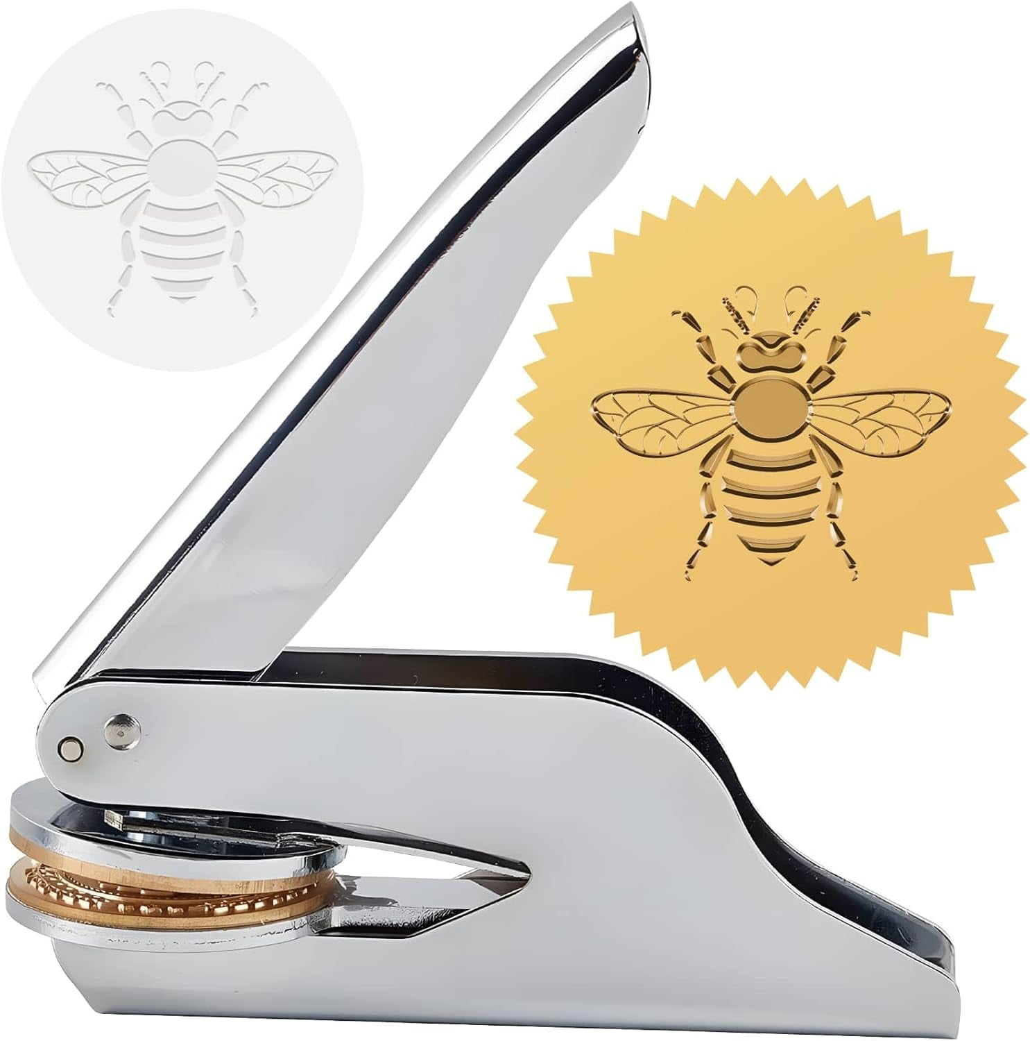 Book Embosser Seal Stamp Bees Stainless Steel Library Stamp Hand Held Embossing Stamp Seal Notary Embosser Stamp with Plastic Box