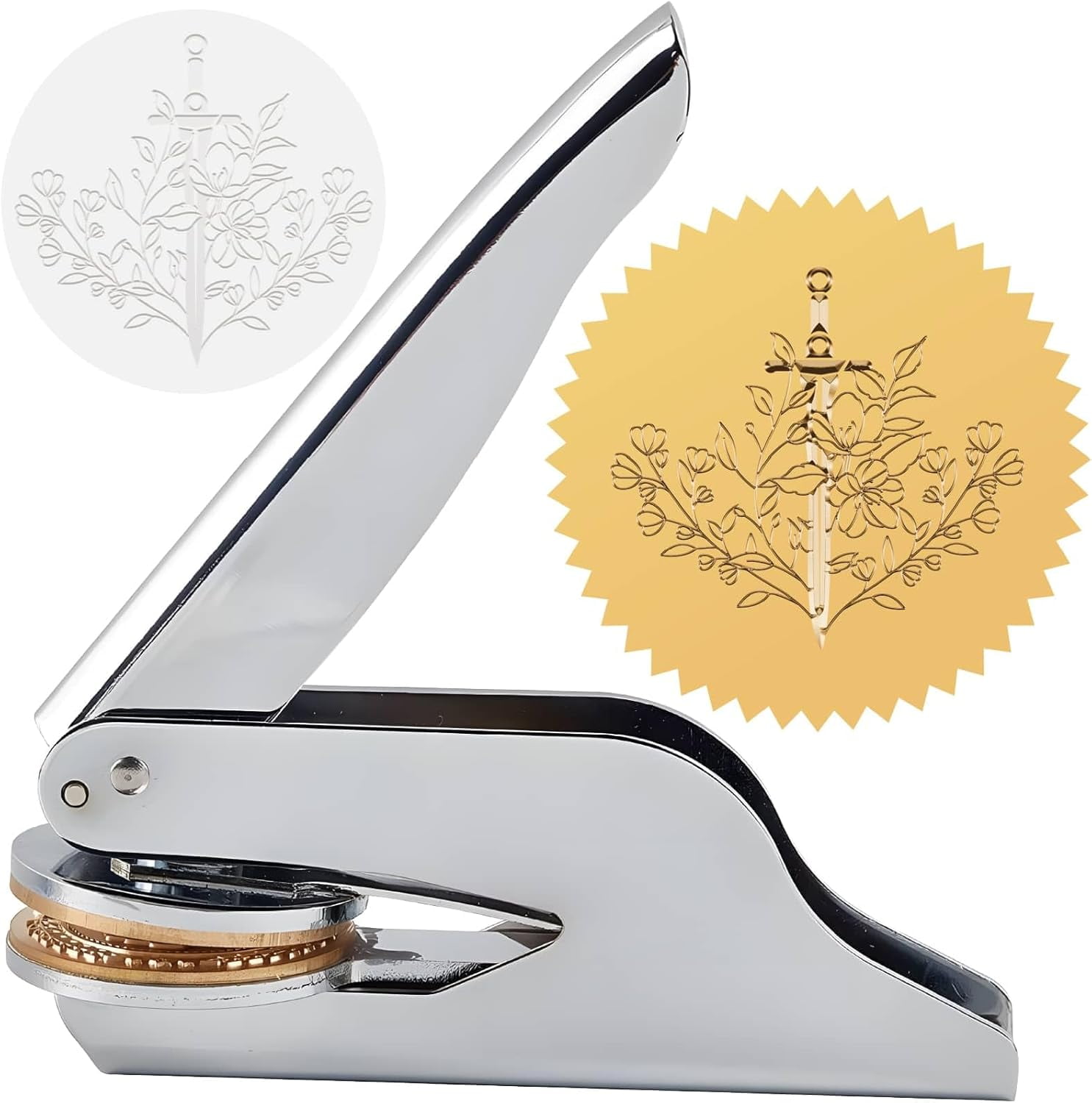 Book Embosser Seal Stamp and Flower Stainless Steel Library Stamp Hand Held Embossing Seal Notary Embosser with Plastic Box for Envelopes Napkins Paper Official Multi-color