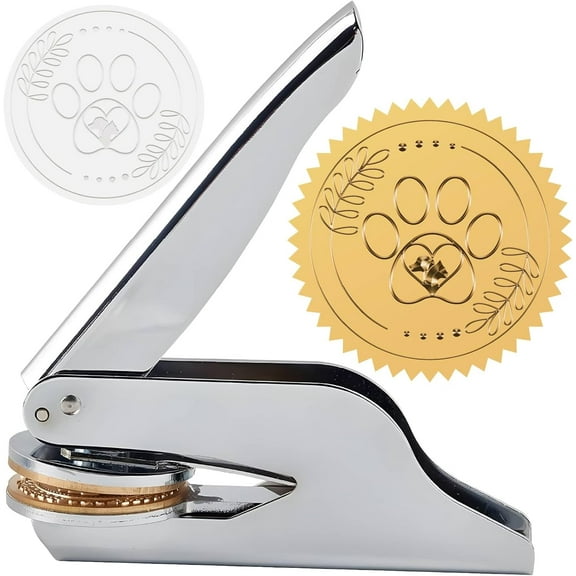 Book Embosser Seal With Paw Print - Stainless Steel Hand Held Library Stamp