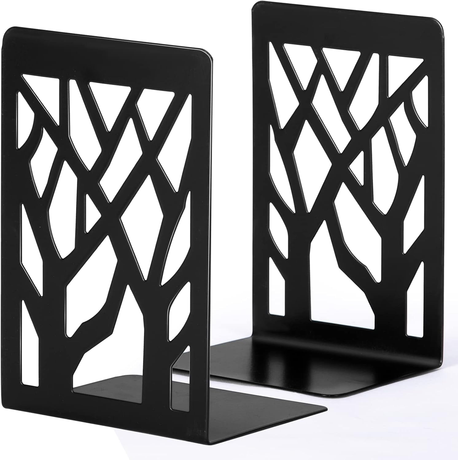 Book Ends 1 Pair, Tree Design Modern Metal Bookends for Shelves, Heavy Duty Metal Book Stopper for Home Office, Black(2 Pack)