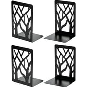 Book Ends 2 Pairs, Tree Design Modern Metal Bookends for Shelves, Heavy Duty Metal Book Stopper for Home Office, Black4 Pack