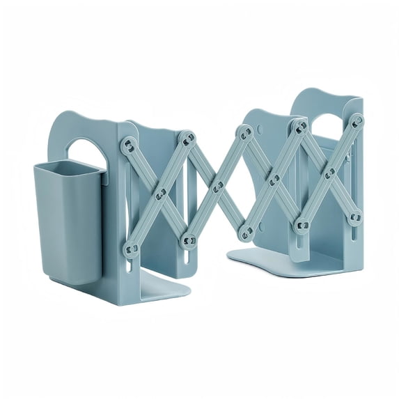 Book Ends, Adjustable Bookends for Shelves, Metal Bookends for Heavy Books, Expandable Book Stopper Organzier with Pen Holder for Desk, Shelf, Office, Classroom, Library, Study Room