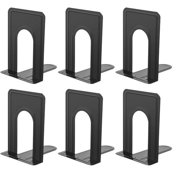 Book Ends Universal Premium Bookends for Shelves, Non-Skid Bookend, Heavy Duty Metal Book End, Book Stopper for Books/Movies/CDs/Video Games, 6.69 x 4.9 x 4.3 in, Black (3 Pairs/6 Pieces)