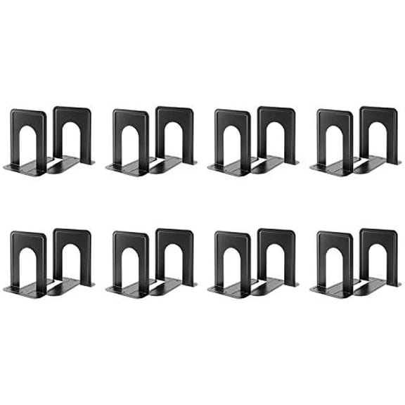 Book Ends Universal Premium Bookends for Shelves, Non-Skid Bookend, Heavy Duty Metal Book Stopper for Books/Movies/CDs/Video Games, 6 x 4.6 x 6 in, Black,8 Pairs/16 Pieces, Large