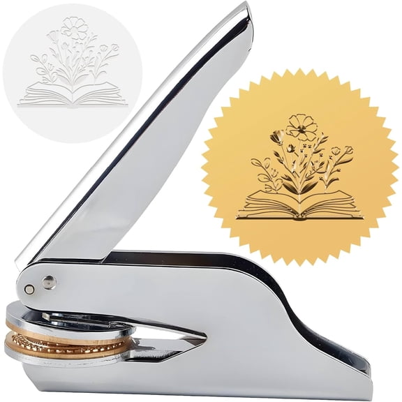 Book Flower Library Embosser Stamp 1.6in Stainless Steel Seal Hand Held Embossing Sealing Stamp Book Lovers Teacher Ex Libris Notary