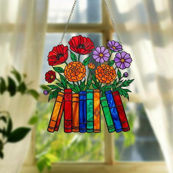 Book Flower Sun Catcher Window Hanging, Book Lover Gift, Book Club Gift, Book Lover Suncatcher, Book Reader Gifts, Book Club Sun Catcher