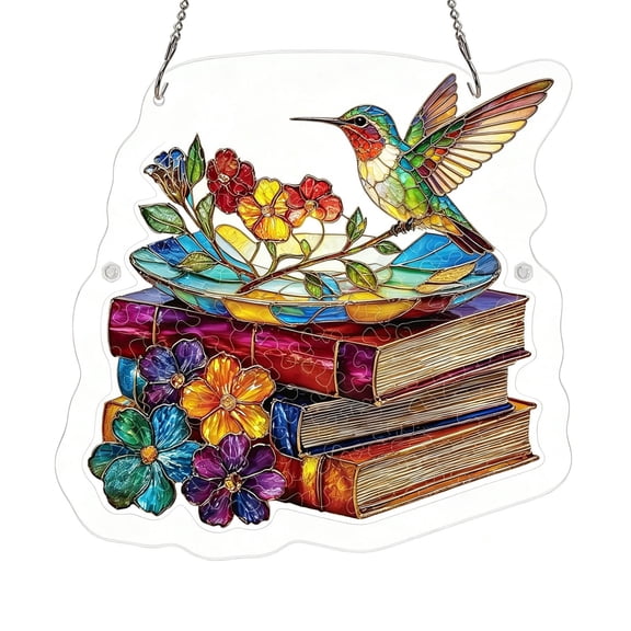 Book Flower Suncatcher Acrylic Puzzle Window Hanging Decor Floral Book Ornament Gift for Book Lovers, Gardeners, Readers, Librarians, Spring Window Decoration