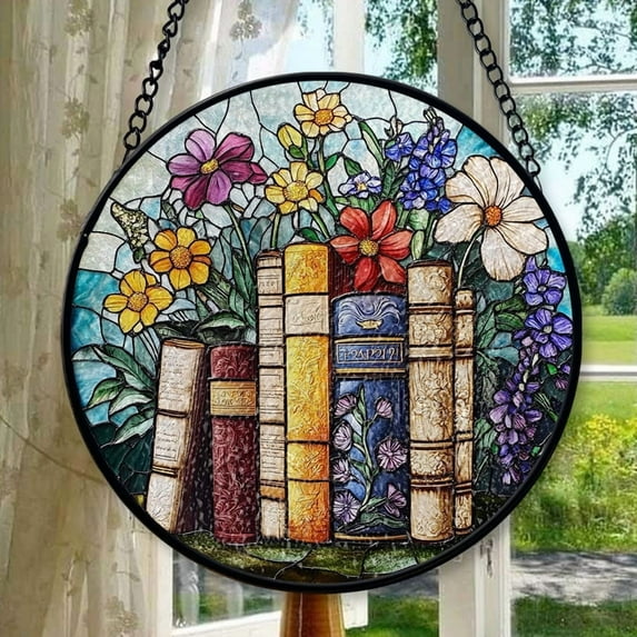 Book Flower Window Stained Glass Style, Suncatcher Window Hanging, Bookish Gift, Librarian Gift, Exchange Gift, Book Club, Gifts for Women, Stained Glass Ornament 2025, Holiday