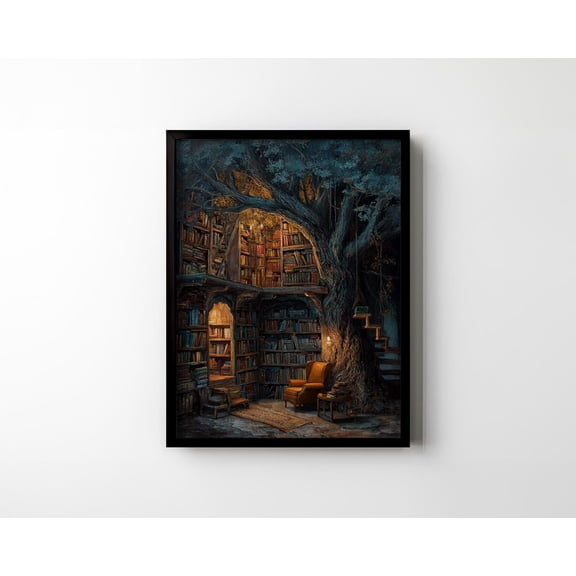 Book Forest Fantasy Dark Academia Literary Bookish Cozy Wall Art Print, Reading Nook And Bedroom Decor
