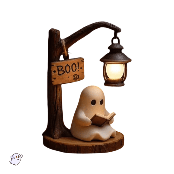 Book Ghost Resin Table Lamp,Halloween Mini Warm Glow Reading Ghost Resin Ornament, Illuminated Hanging Lantern Desk Decor for Halloween Decor & Summerween Decor