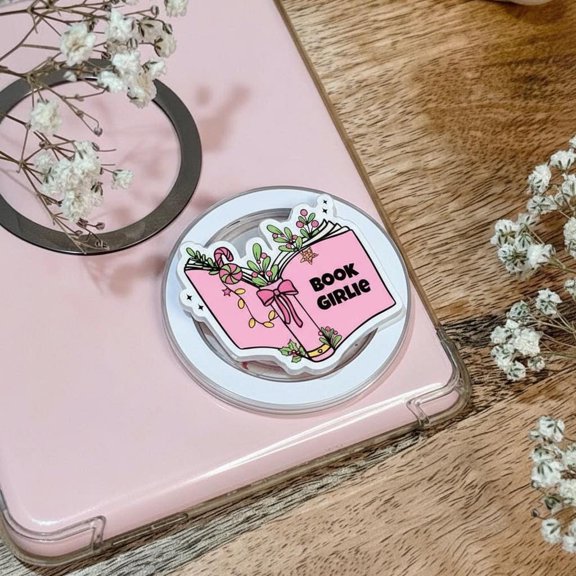 Book Girlie Phone, Cute Holiday Phone With Candy Cane And Lights Phone Grip, Book Lover Phone Holder, E-Reader Accessory