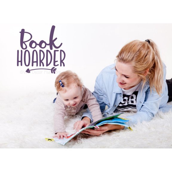 Book Hoarder Book Worm Vinyl Wall Art Decal - Modern Inspiring Bedroom Quote Sticker - Reading Room Inspirational Wall Sticker - Removable Wall Decor - Vinyl Lettering Decor, 18X18-Inch, Plum