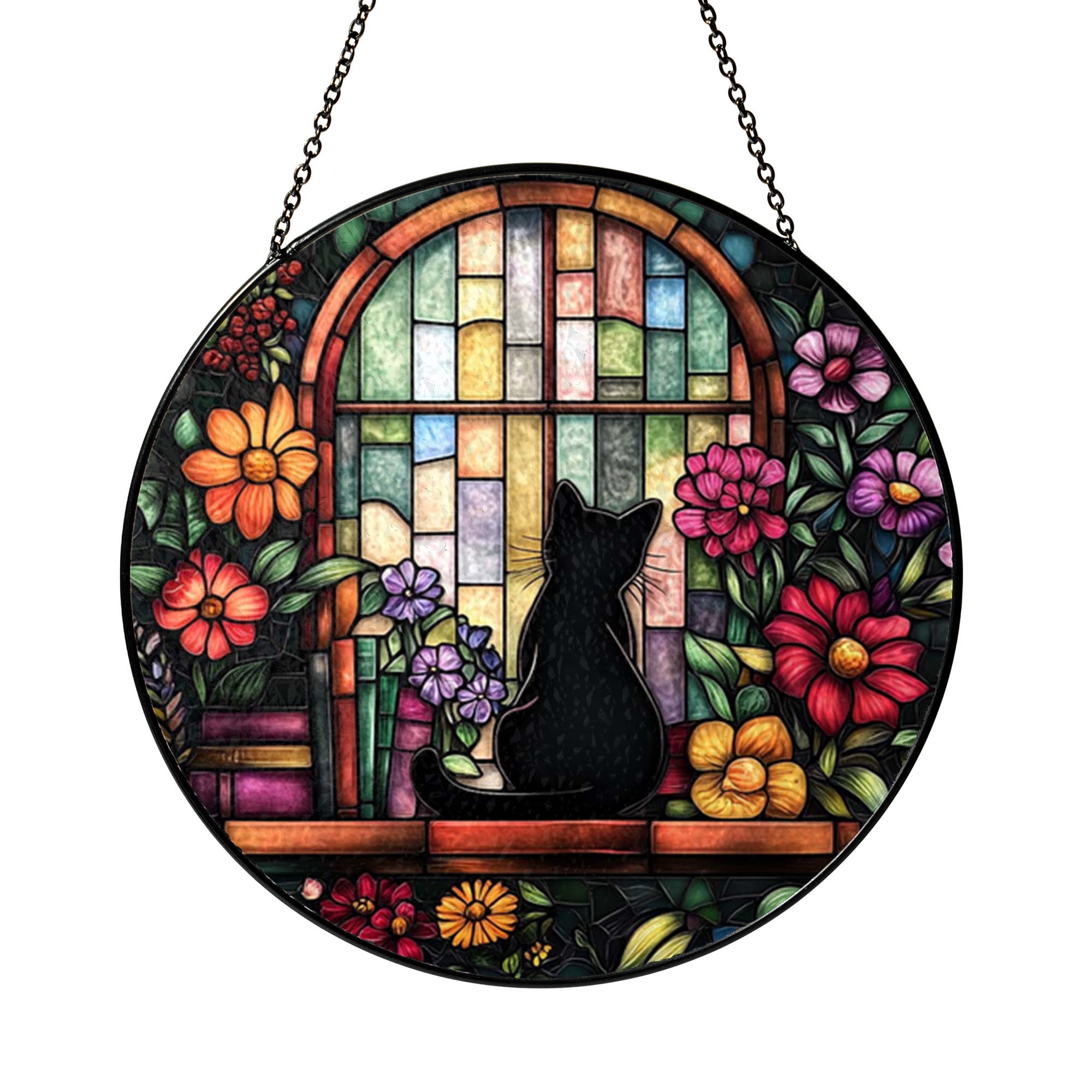 Book Inspired Black Cat Stained Glass Suncatcher – Window Hanging Art ...