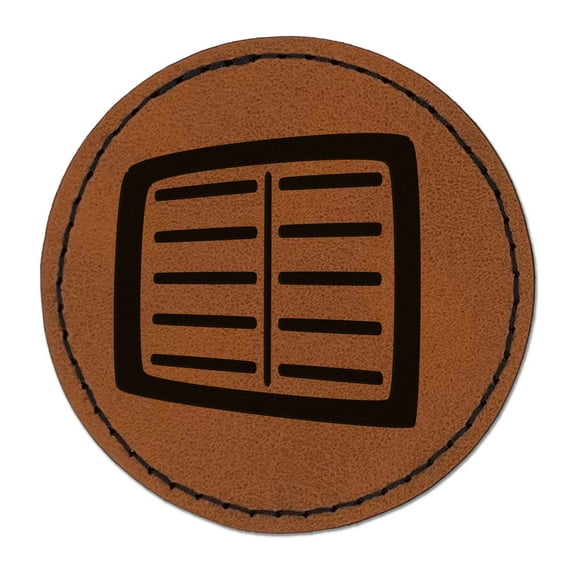 Book Journal Planner Study School Symbol 2.5" Faux Leather Round Engraved Iron-On Patch - Brown