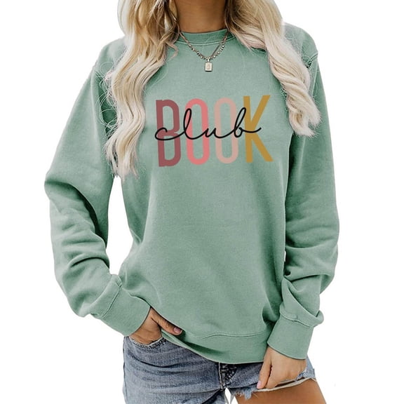 Book Letter Print Women Sweatshirt Oversize Long Sleeve Crew Neck Casual Pullover Shirts 2025 Tops