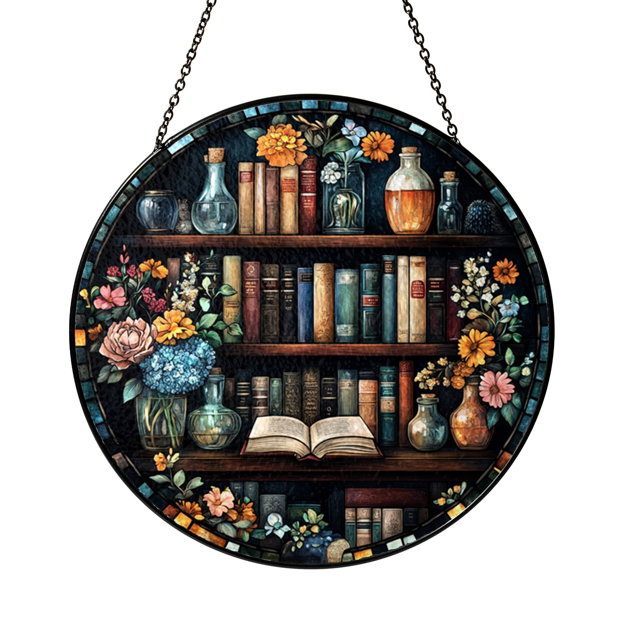 Book Library Themed Stained Glass Style Acrylic Suncatcher, Decorative ...