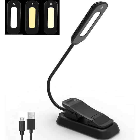 Book Light, 12 LED USB Rechargeable Reading Light with 3-Level Brightness for Eye Protection Night Reading Lamp