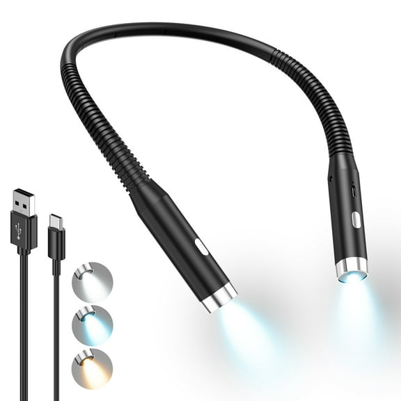 Neck Reading Light, Rechargeable Book Light with 3 Colors & 6 Brightness, Bendable Neck Light 80H Lasting, Portable Book Light for Reading at Night, Bed, Crafts, Camping, Book Lovers Gifts, 1 pack