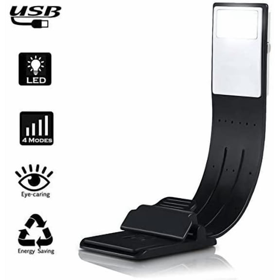 Book Light, LED Reading Lamp USB Rechargeable Flexible Night Light 4 Level Brightness 360Adjustable Clip on Work/Desk/Bed Lights for Amazon Kindle/eBook Reader/Book/iPad