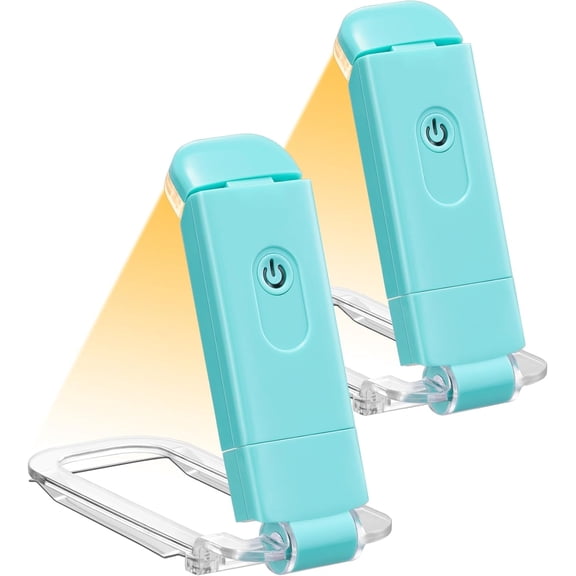 Book Light for Reading in Bed, 3000K USB Rechargeable Eye Care LED Reading Light, Clip-on Lamp for Reading at Night, 2 Brightness Levels for Book Lovers, Kids, Travel, 2 Pack (Blue)