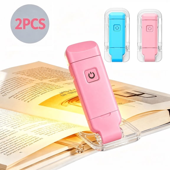 OFEFE 2pcs USB Rechargeable Book Light for Reading in Bed - Clip On Reading Light with 3 Lighting Modes, 90° Adjustable LED Bookmark Lamp, Portable Study Light for Bookworms, 200mAh