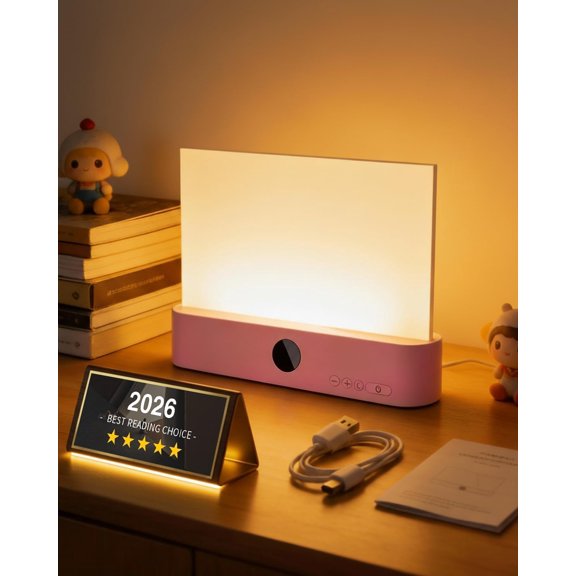 Book Light Reading for Flat Smart LED at Night Page Glow Booklights Rechargeable up Full Bookmark in Bed Loght Portable Luma Panel Lamp Rechargable Best Luz para Leer Libros De Noche (Pink)