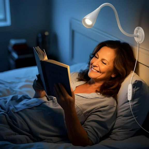 Book Light for Reading at Night in Bed, Wall Mount Reading Light for Bedside,Headboard, Eye Care LED, 5 Color & Brightness Dimmable, Flexible Gosseneck, 2 Pack