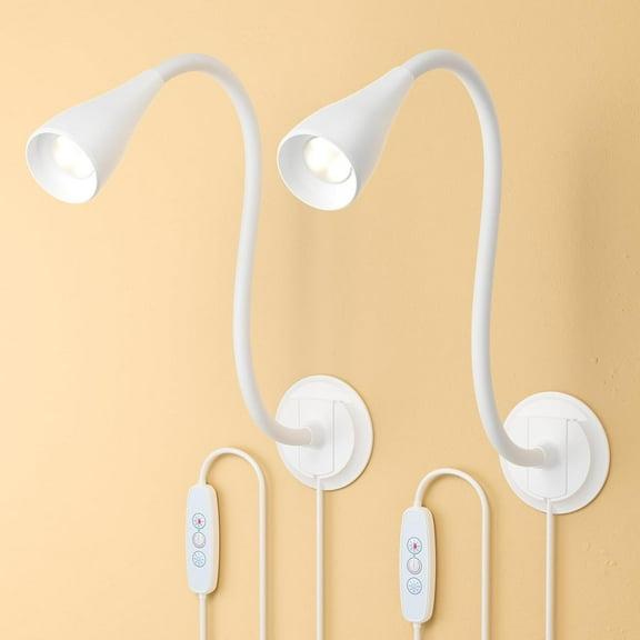 Book Light for Reading at Night in Bed, Wall Mount Reading Light for Bedside,Headboard, Eye Care LED, 5 Color & Brightness Dimmable, Flexible Gosseneck, 2 Pack