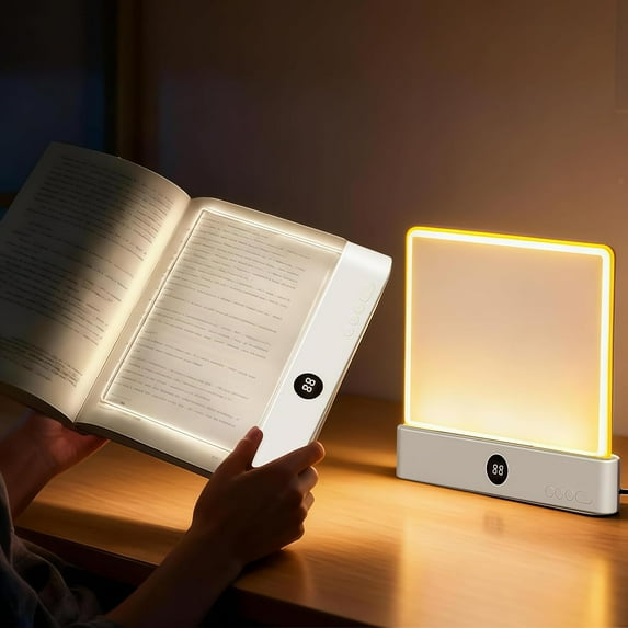Book Light, Rechargeable Clear LED Flat Book Lights for Reading in Bed at Night with 3 Colors & Timer, Dimmable Panel Plate Book Lamp Full Page Light, Bookish Gifts for Book Lovers