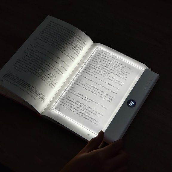 Book Light, Rechargeable Clear LED Flat Book Lights for Reading in Bed at Night with 3 Colors & Timer, Dimmable Panel Plate Book Lamp Full Page Light, Bookish Gifts for Readers Book Lovers (White)