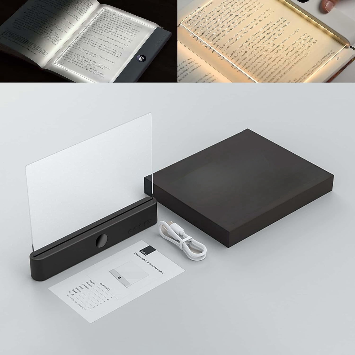 Book Light,Rechargeable Clear LED Flat, Book Lights for Reading in Bed ...
