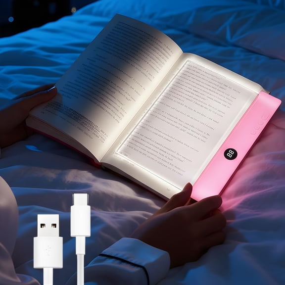 Book Light, Rechargeable Clear LED Flat Book Lights for Reading in Bed at Night with 3 Colors & Timer, Dimmable Panel Plate Book Lamp Full Page Light