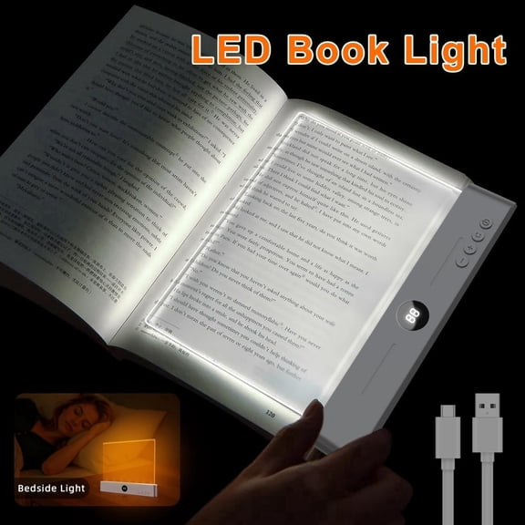 Book Light, Rechargeable Clear LED Flat Reading Light with 3 Colors & Timer, Dimmable Panel Plate Lamp Book Full Page Light for Reading in Bed at Night, Holiday Gifts for Readers
