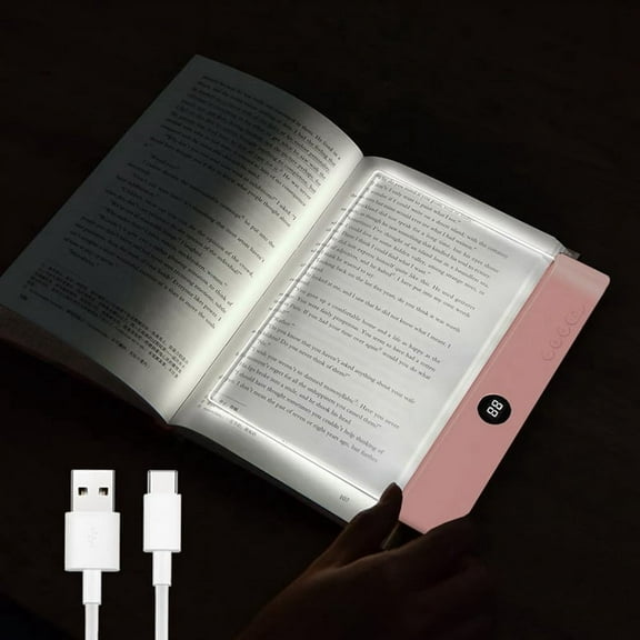 Book Light, Rechargeable Clear LED Flat Reading Light with 3 Colors & Timer, Plate Lamp Book Full Page Light Pink