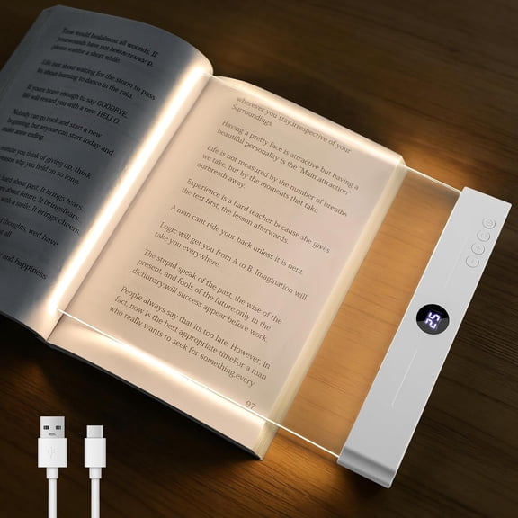 Book Light, Rechargeable Clear LED Reading Light with 3 Colors & Timer, Dimmable Full Page Panel Plate Lamp, Reading Lights for Book, Eye Protection for Night Reading in Bed (White, Large)