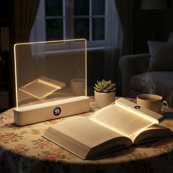 Book Light, Rechargeable LED Reading Light, Ultra-Thin Flat Book Lights for Reading at Night, 3 Color Modes & Timer, Dimmable Full Page Panel for Bedside, Travel
