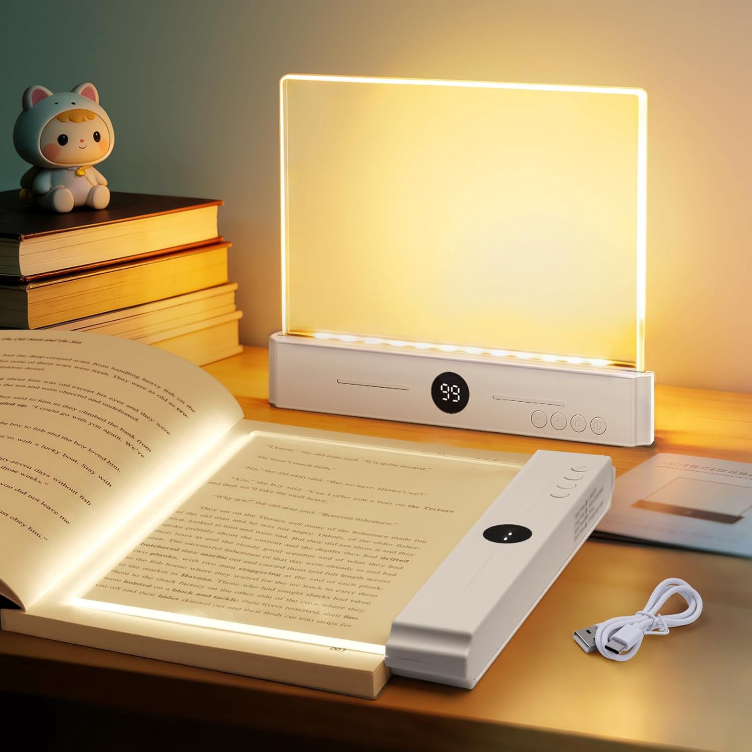 Book Light, Rechargeable Led Reading Light for Book, Clear LED Flat ...