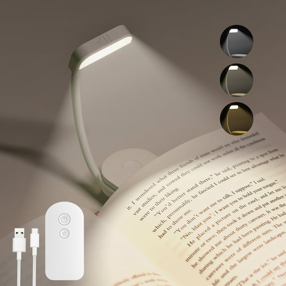Book Light, Rechargeable Mini Clip on Reading Light with 3 Colors & Foldable Hose, Dimmable LED Book Night Light for Reading in Bed at Night, Gifts for Readers Book Lovers Women Men Kids