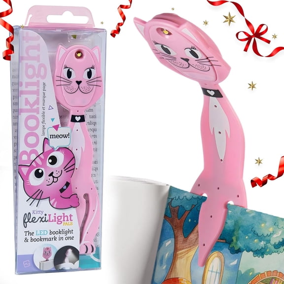 Book Light for Kids, Clip On Reading Light for Bed, 2in1 Flexilight Pals & Bookmark, Small & Lightweight with a Soft Glow, 2 Batteries Included, Cat