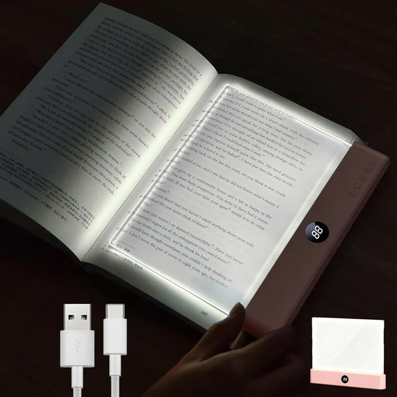 Book Lights for Reading at Night, Book Reading Light, Flat Books Light, Rechargeable LED Clear Full Page Read𝗶ng L𝗶ght 3 Colors & Timer, for Night Read𝗶ng for Readers (White)