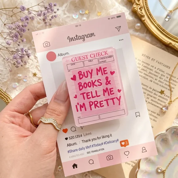 Book Lover Acrylic Phone Grip, Funny Colorful Receipt Quote Phone Holder Stand